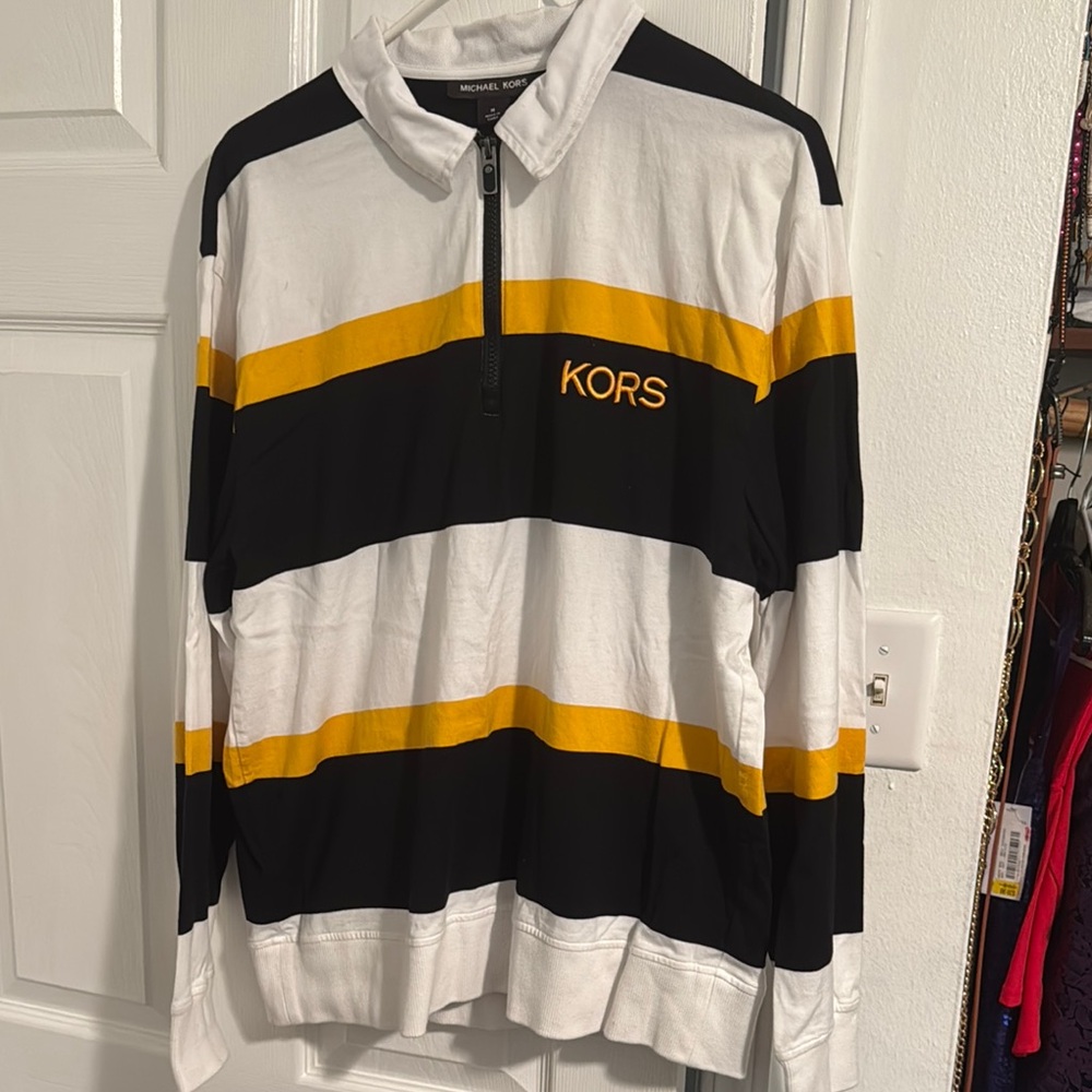 Michael Kors White Pullover with Black and Yellow Stripes